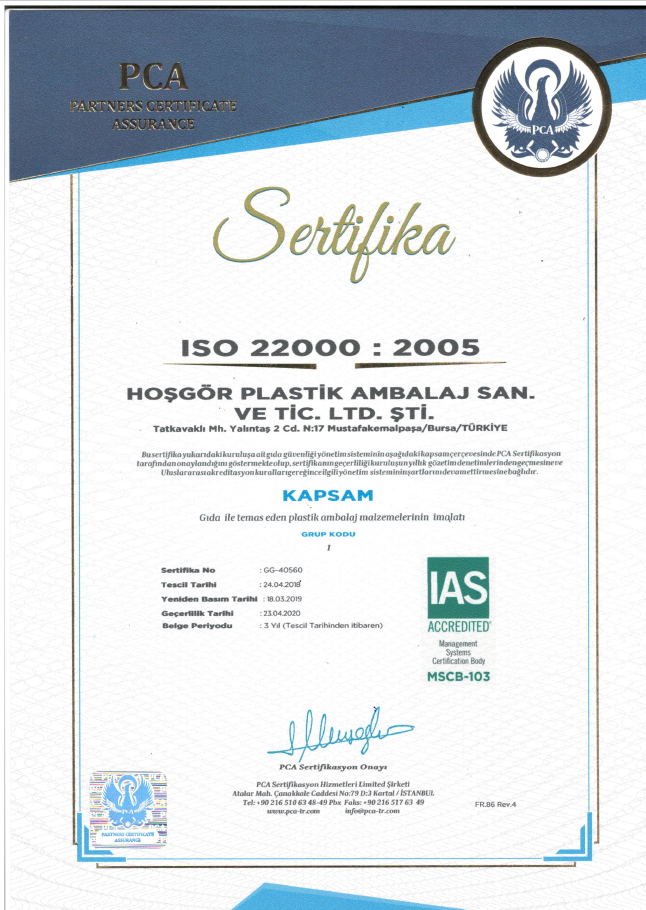 ISO 22000 Gıda Güvenliği Yönetim Sistemi Sertifikası